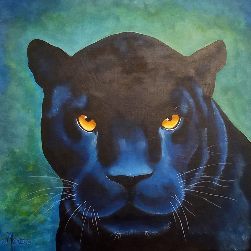 Panthere Noire Acrylique sur Toile 40x40 cm