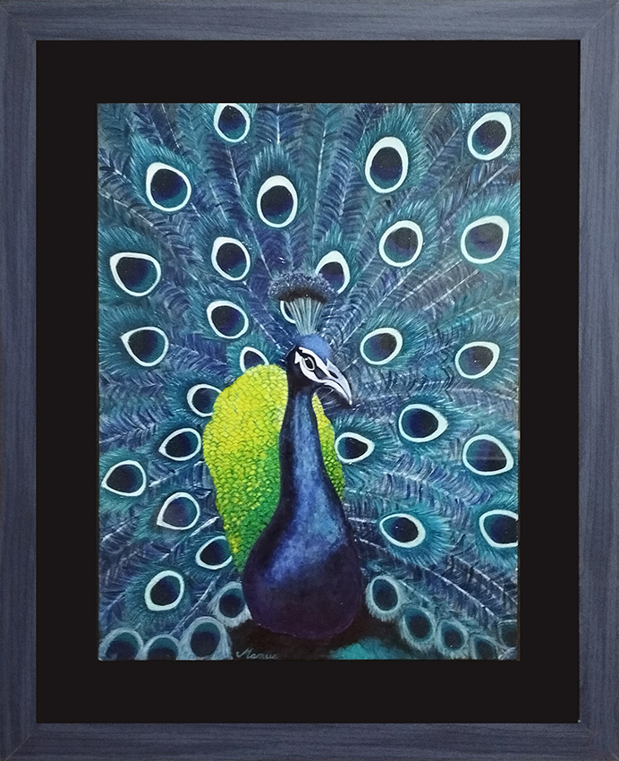 Le paon: acrylique sur carton entoilé 50 x 40 cm
